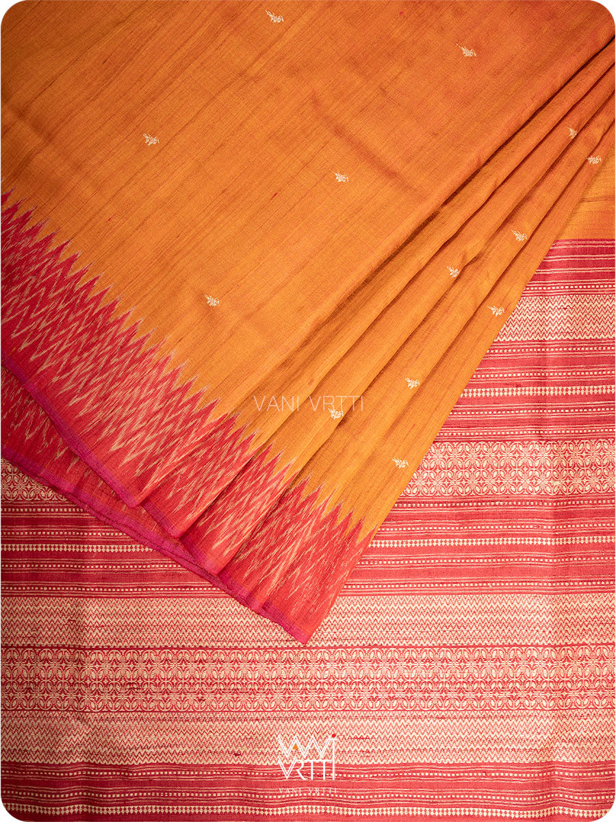 Orange Red Anjana Handspun Tussar Silk Saree