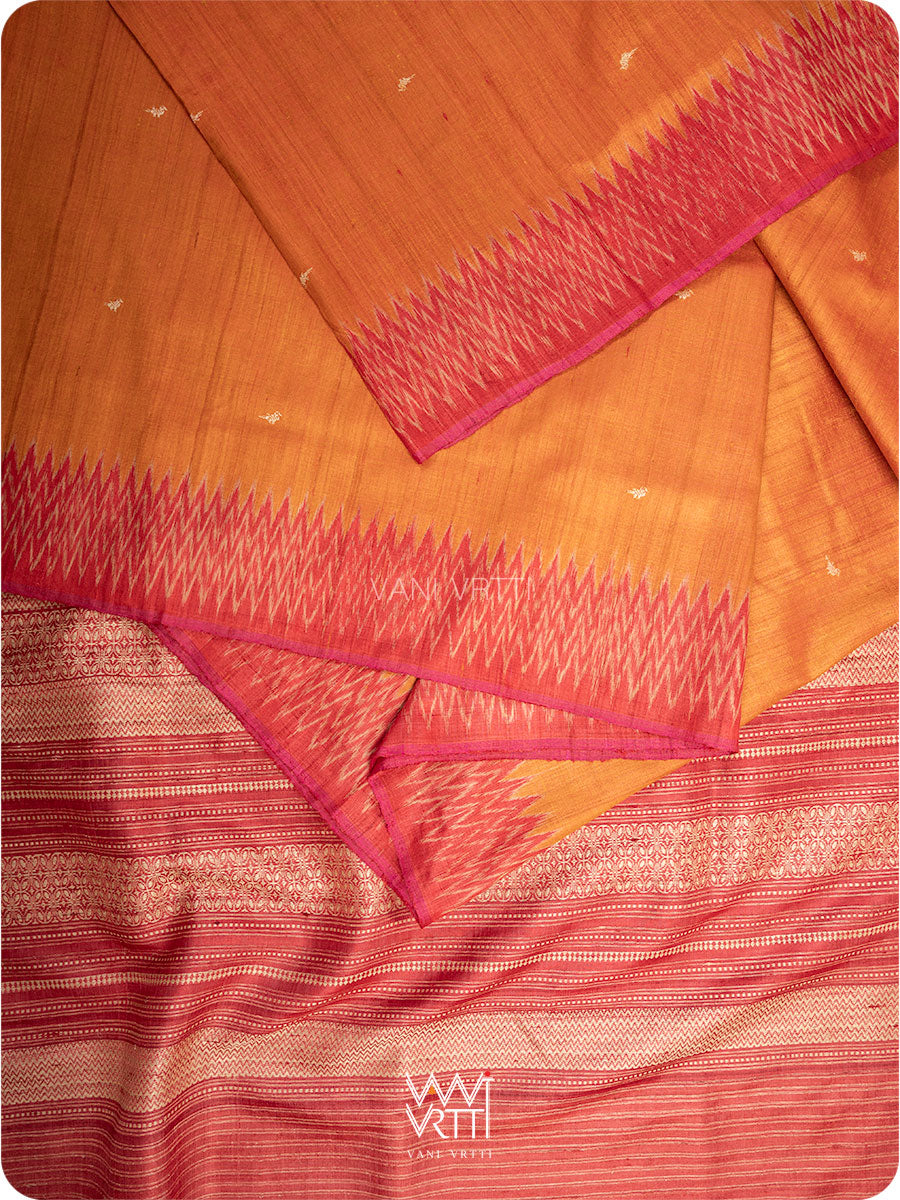 Orange Red Anjana Handspun Tussar Silk Saree