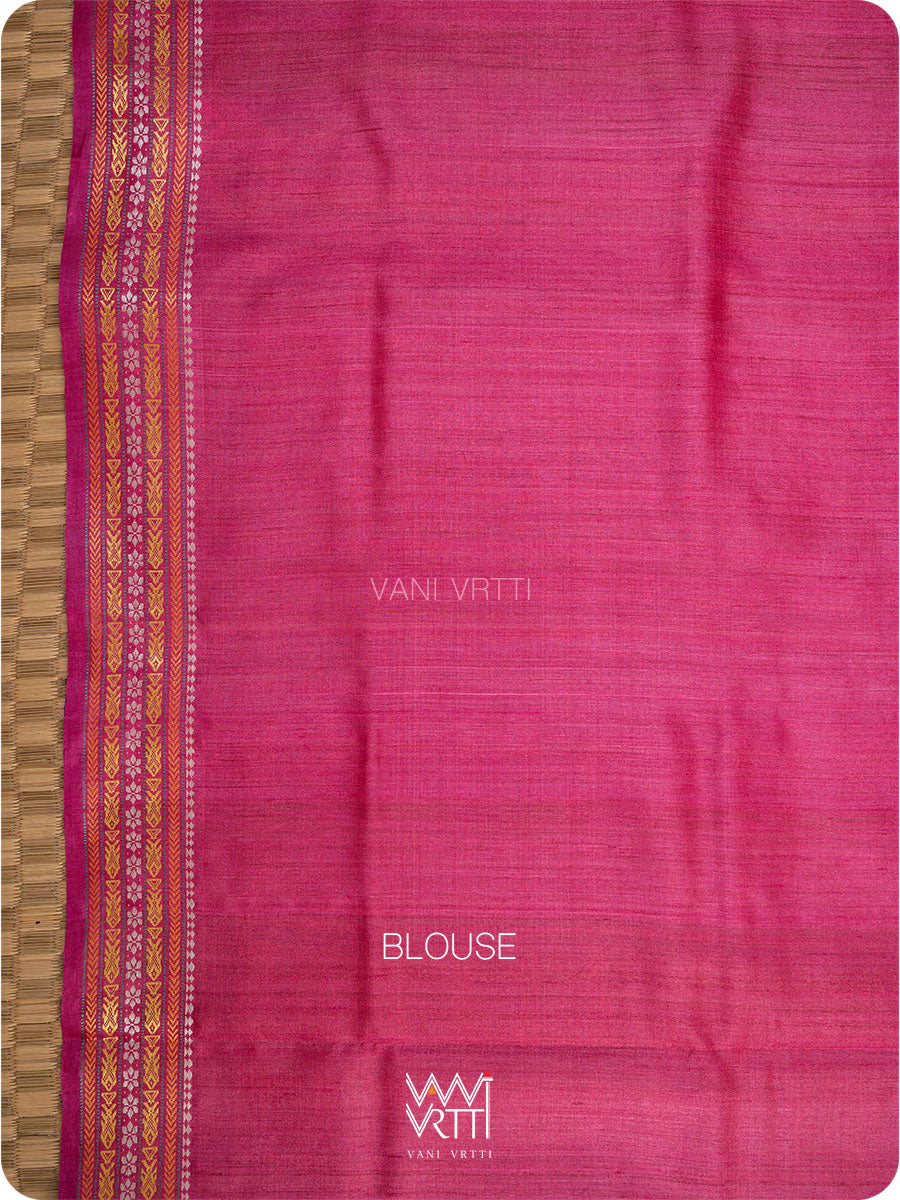 Off White Cream Pink Purple Ganga Jamuna Ananta Handspun Tussar Silk Saree