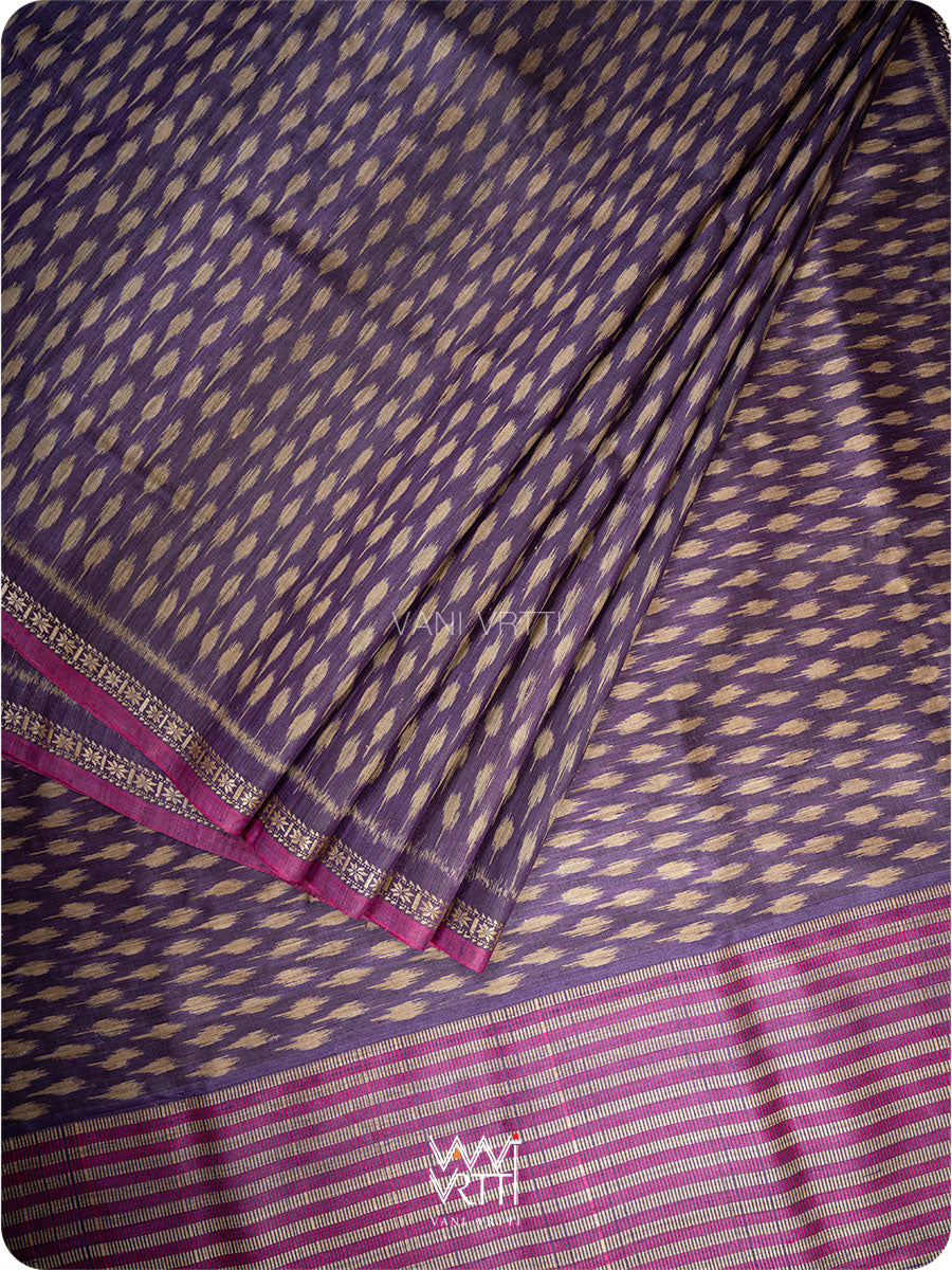Deep Violet Kadamba Ikat Handspun Tussar Silk Saree