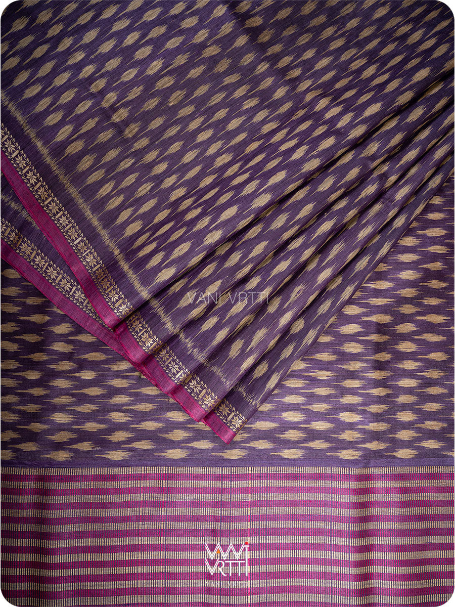 Deep Violet Kadamba Ikat Handspun Tussar Silk Saree
