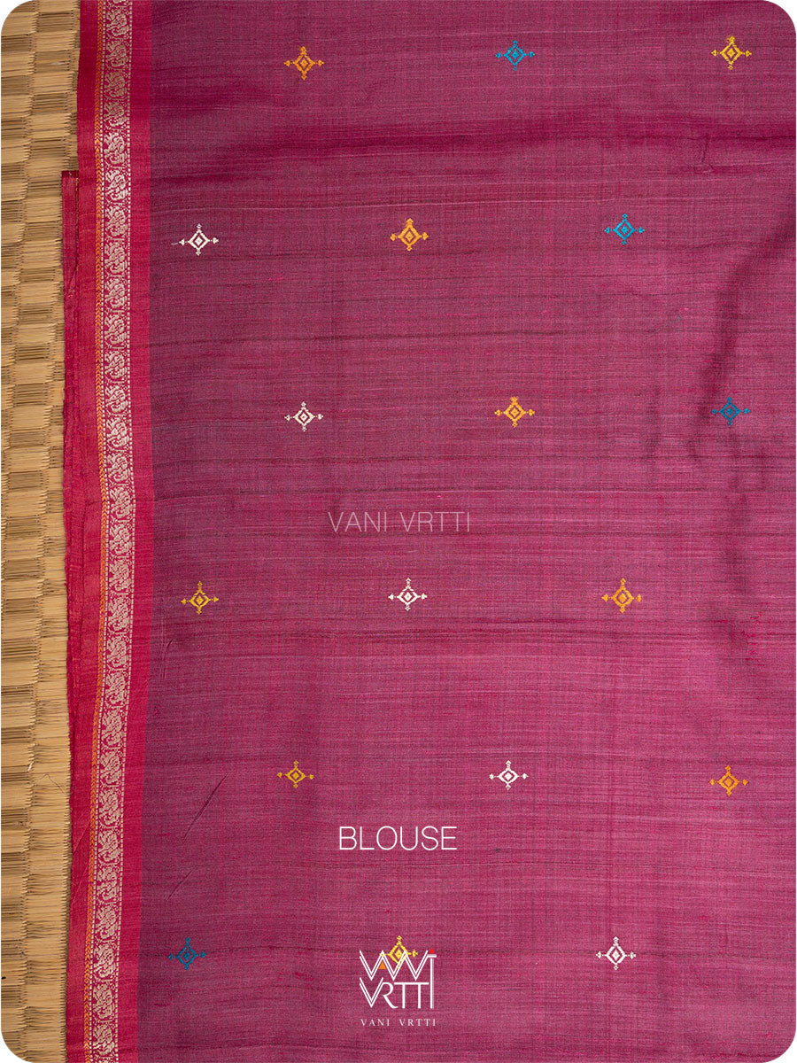 Blouse piece in deep pink tussar silk, matched to Konark saree