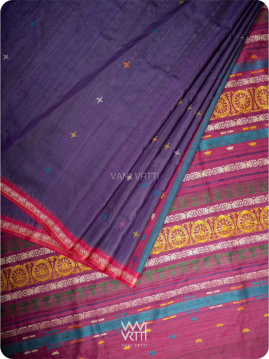 Baingani Pink Airavata Konark Double Palla Handspun Tussar Silk Saree