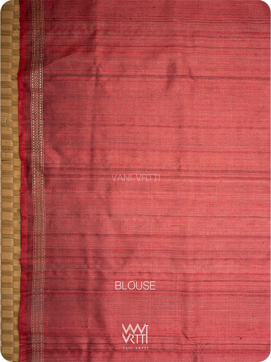 Black Red Chrysanthemum Master Weave Designer Handspun Ikat Tussar Silk Sari