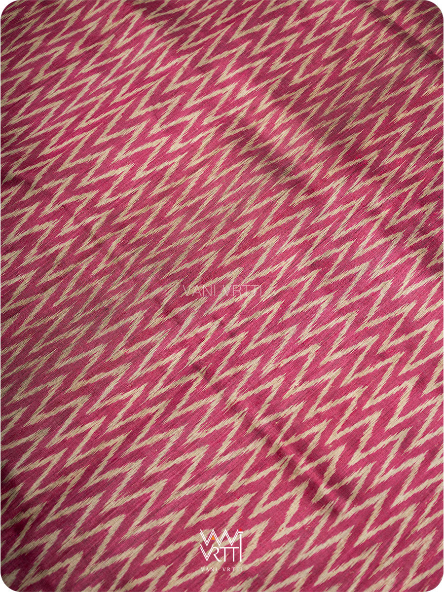 Burgundy Pink Aziz ZigZag Ikat Handspun Tussar Silk Saree