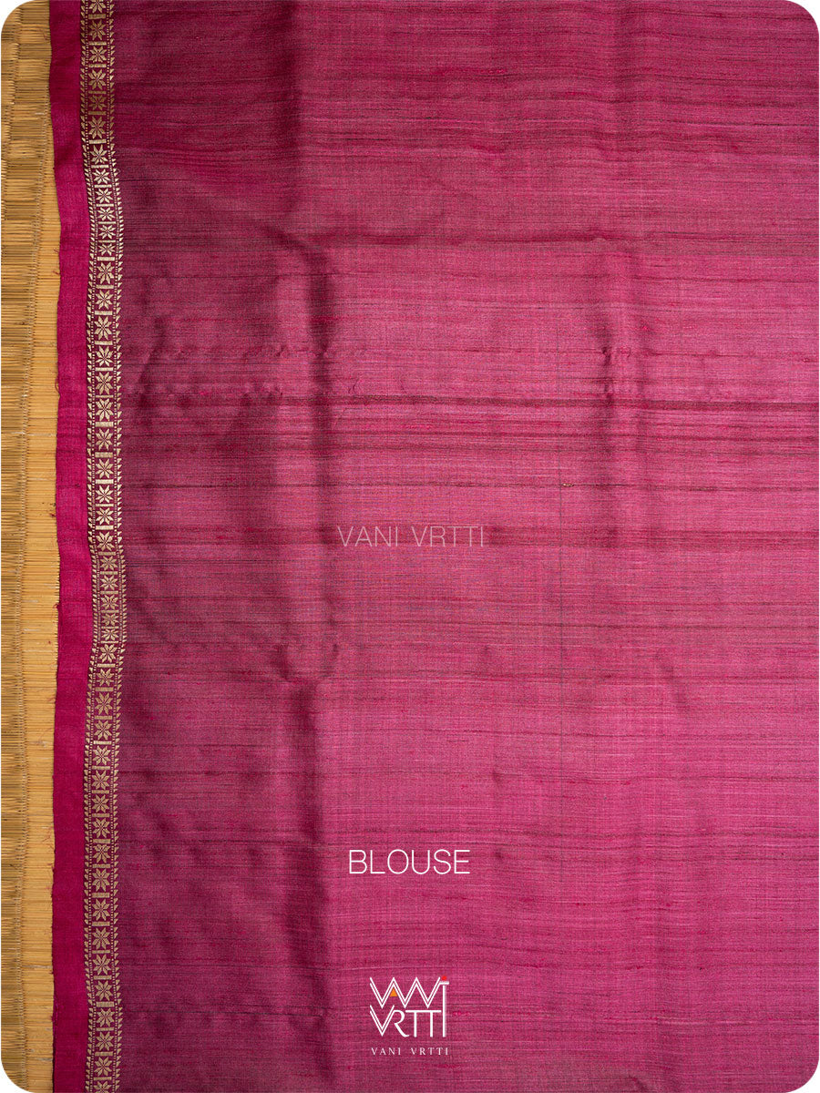 Burgundy Pink Aziz ZigZag Ikat Handspun Tussar Silk Saree