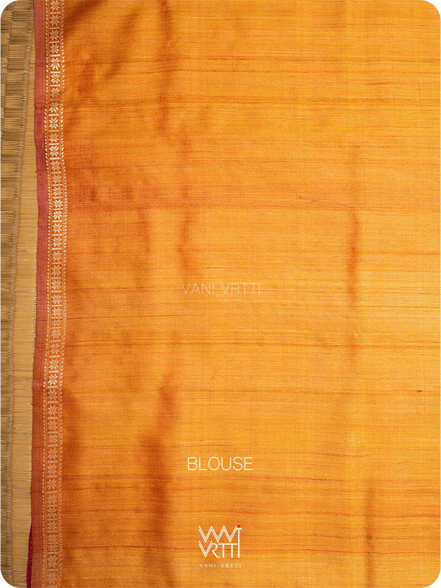 Red Peepal Ikat Handspun Tussar Silk Saree
