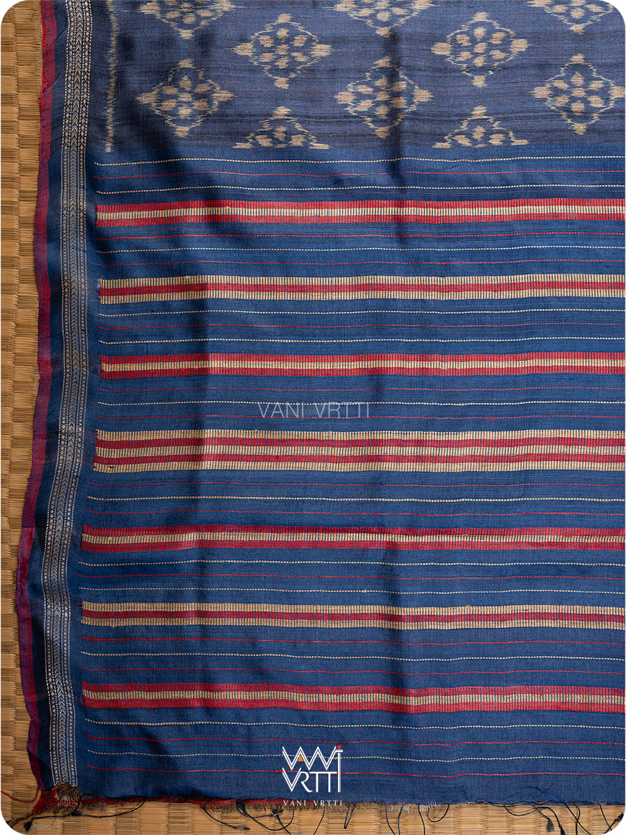 Ink Blue Nargis Ikat Handspun Tussar Silk Saree