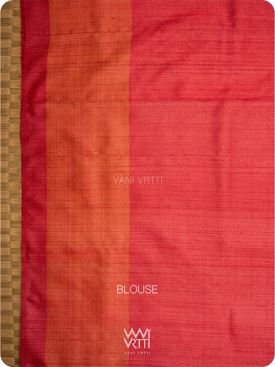 Off White Red Orange Sangam Bristi Handspun Tussar Silk Saree