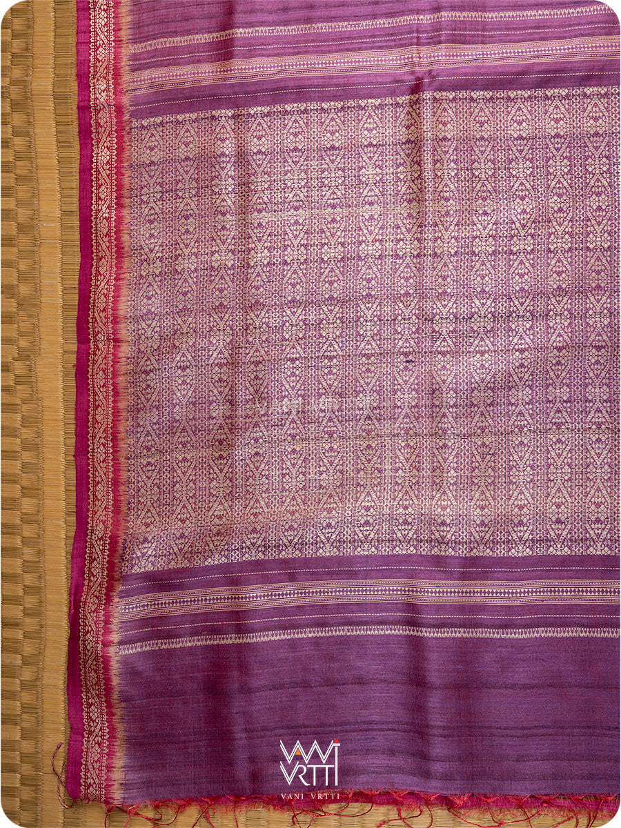 Purple Pink Madhumalati Handspun Tussar Silk Sari