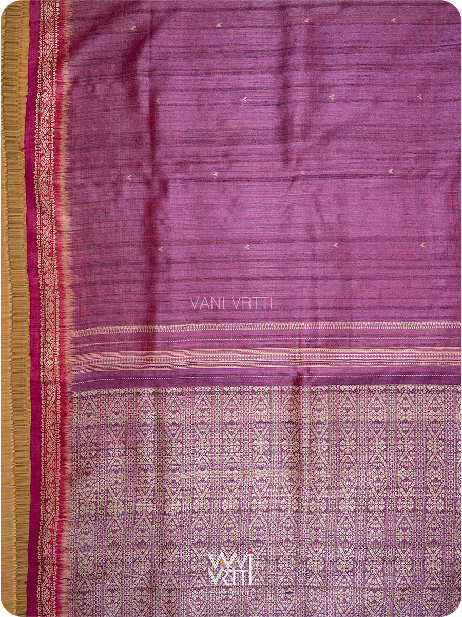 Purple Pink Madhumalati Handspun Tussar Silk Sari