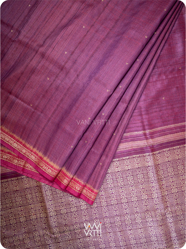 Purple Pink Madhumalati Handspun Tussar Silk Sari