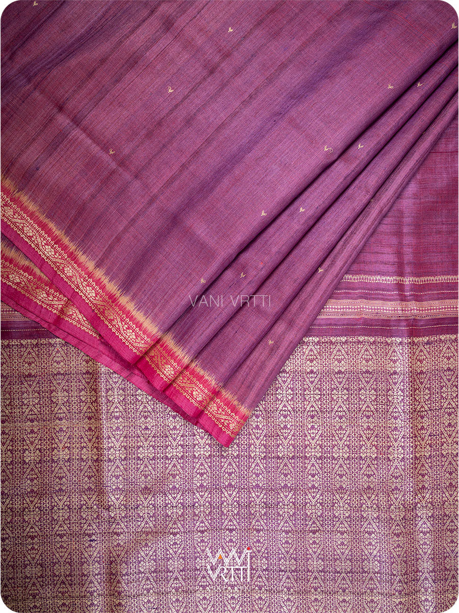 Purple Pink Madhumalati Handspun Tussar Silk Sari