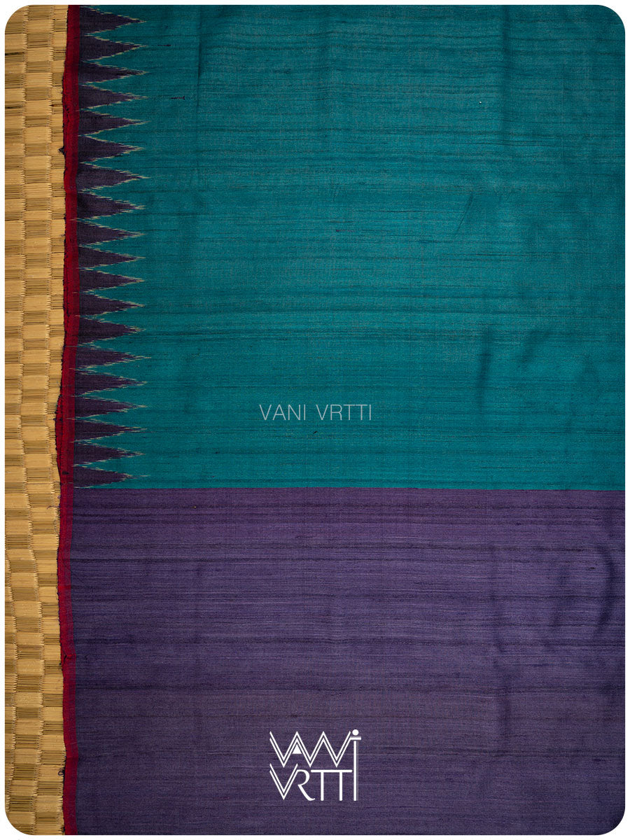 Teal Blue Antara Handspun Tussar Silk Saree