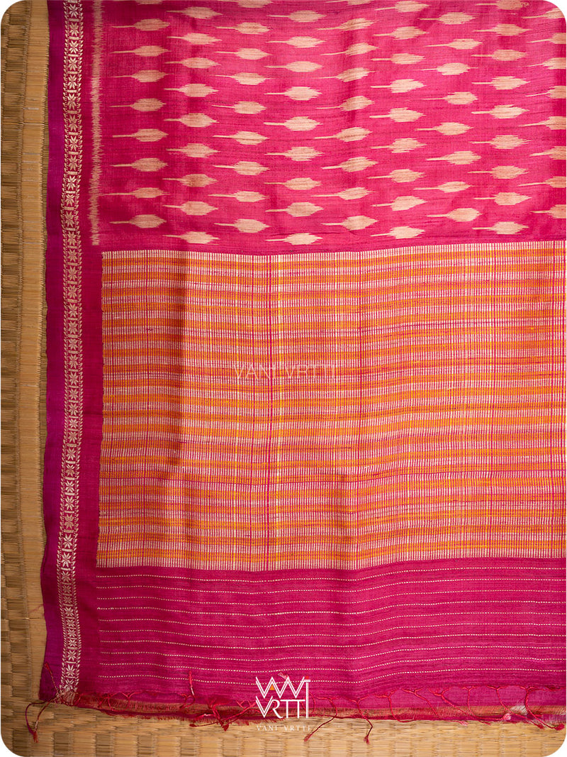 Magenta Pink Kadamba Ikat Handspun Tussar Silk Saree
