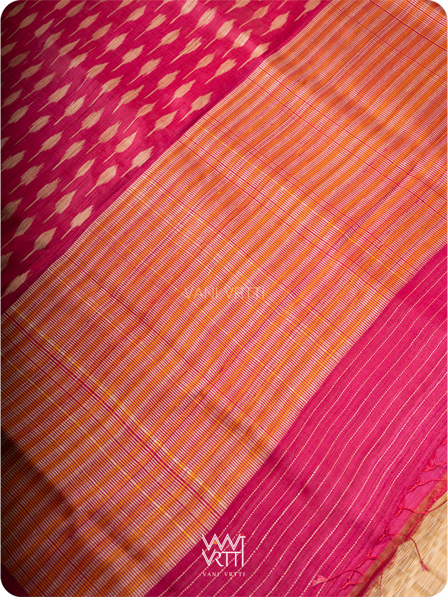Magenta Pink Kadamba Ikat Handspun Tussar Silk Saree