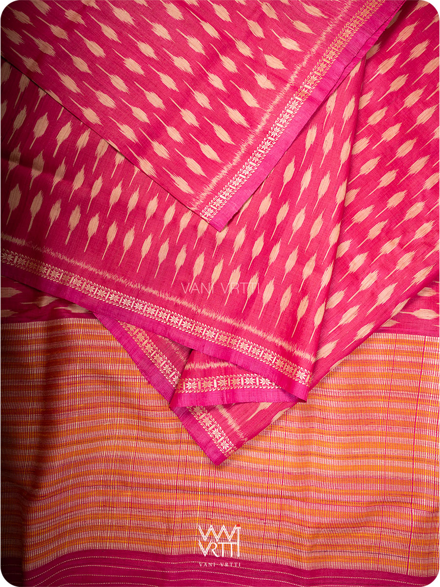 Magenta Pink Kadamba Ikat Handspun Tussar Silk Saree