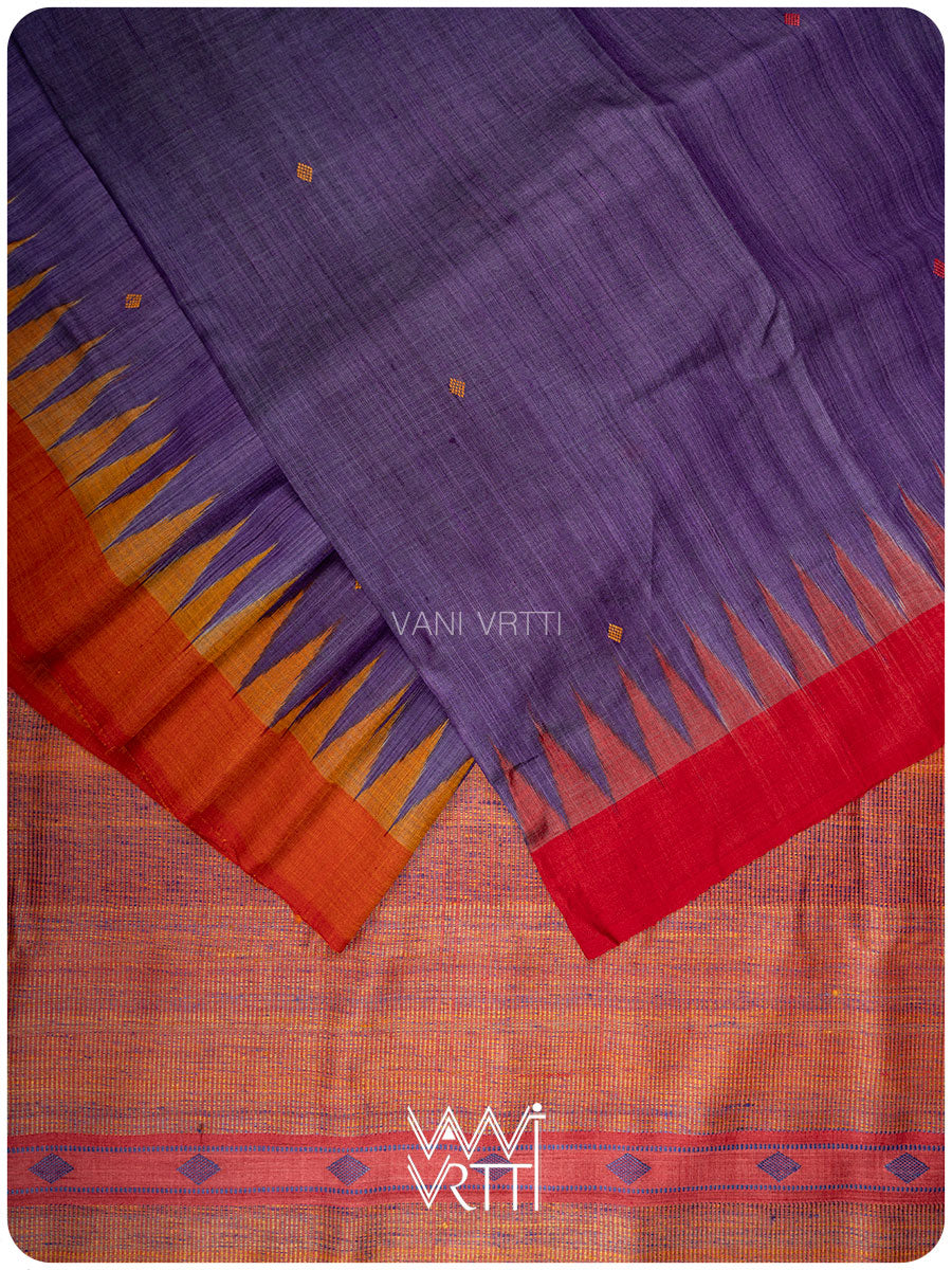Purple Bristi Handspun Tussar Silk Saree