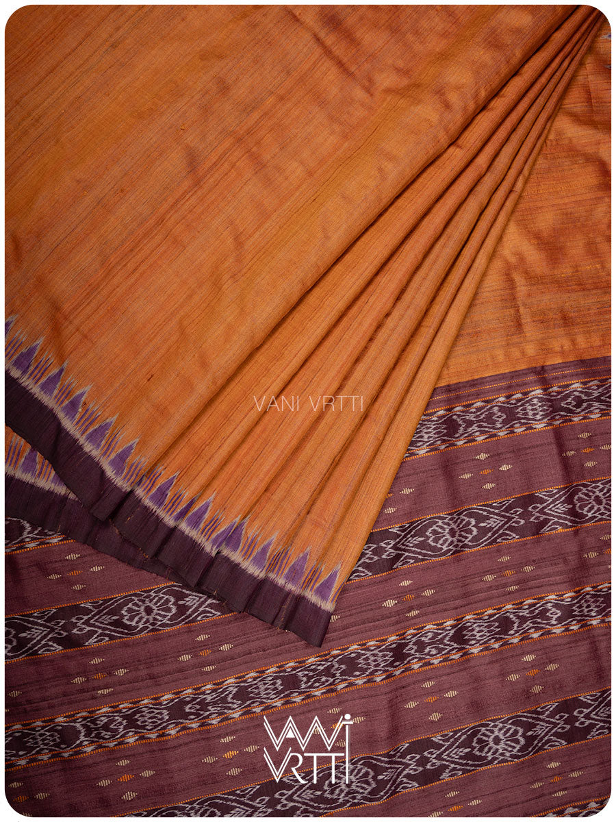 Rust Orange Nadi Handspun Tussar Silk Saree