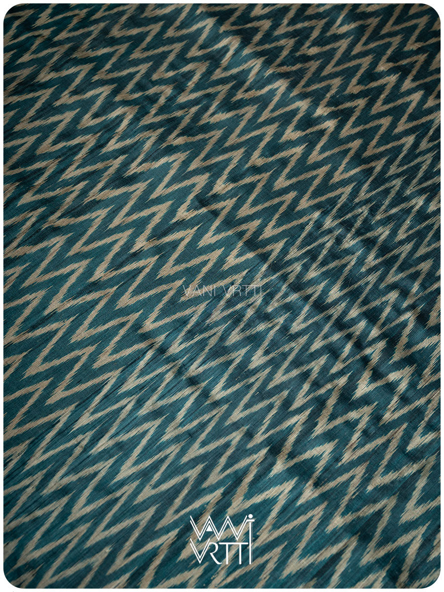 Deep Teal Aziz Ikat Handspun Tussar Silk Saree