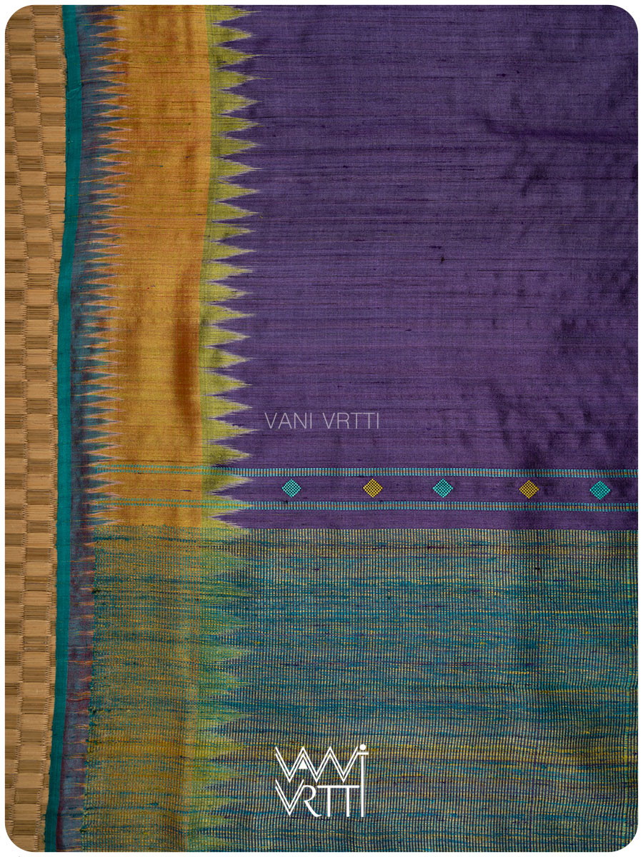 Deep Purple Sangam Bristi Handspun Tussar Silk Saree