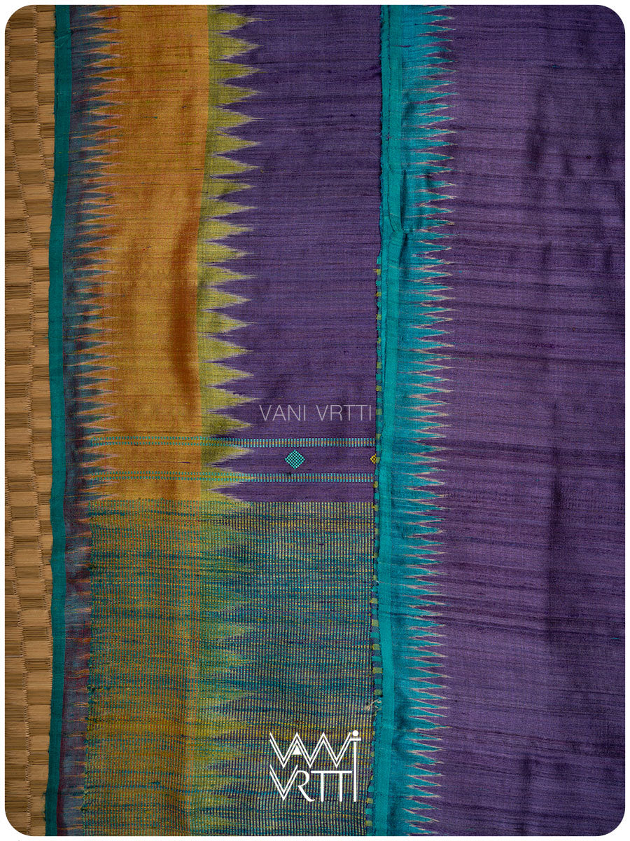 Deep Purple Sangam Bristi Handspun Tussar Silk Saree
