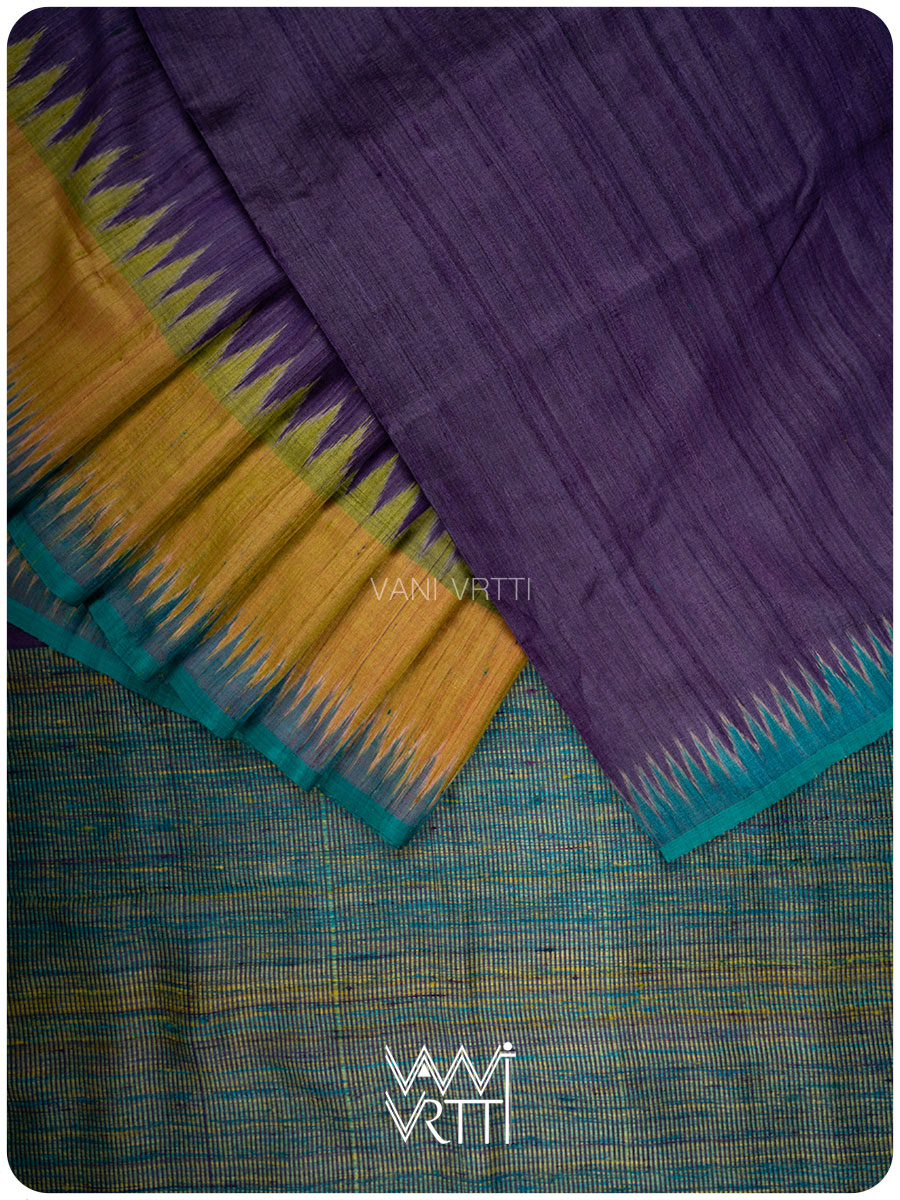 Deep Purple Sangam Bristi Handspun Tussar Silk Saree