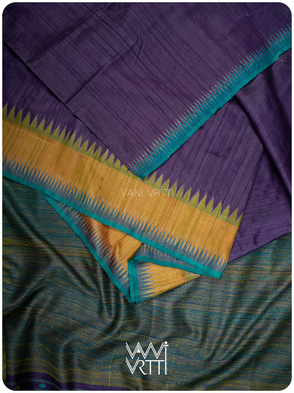 Deep Purple Sangam Bristi Handspun Tussar Silk Saree