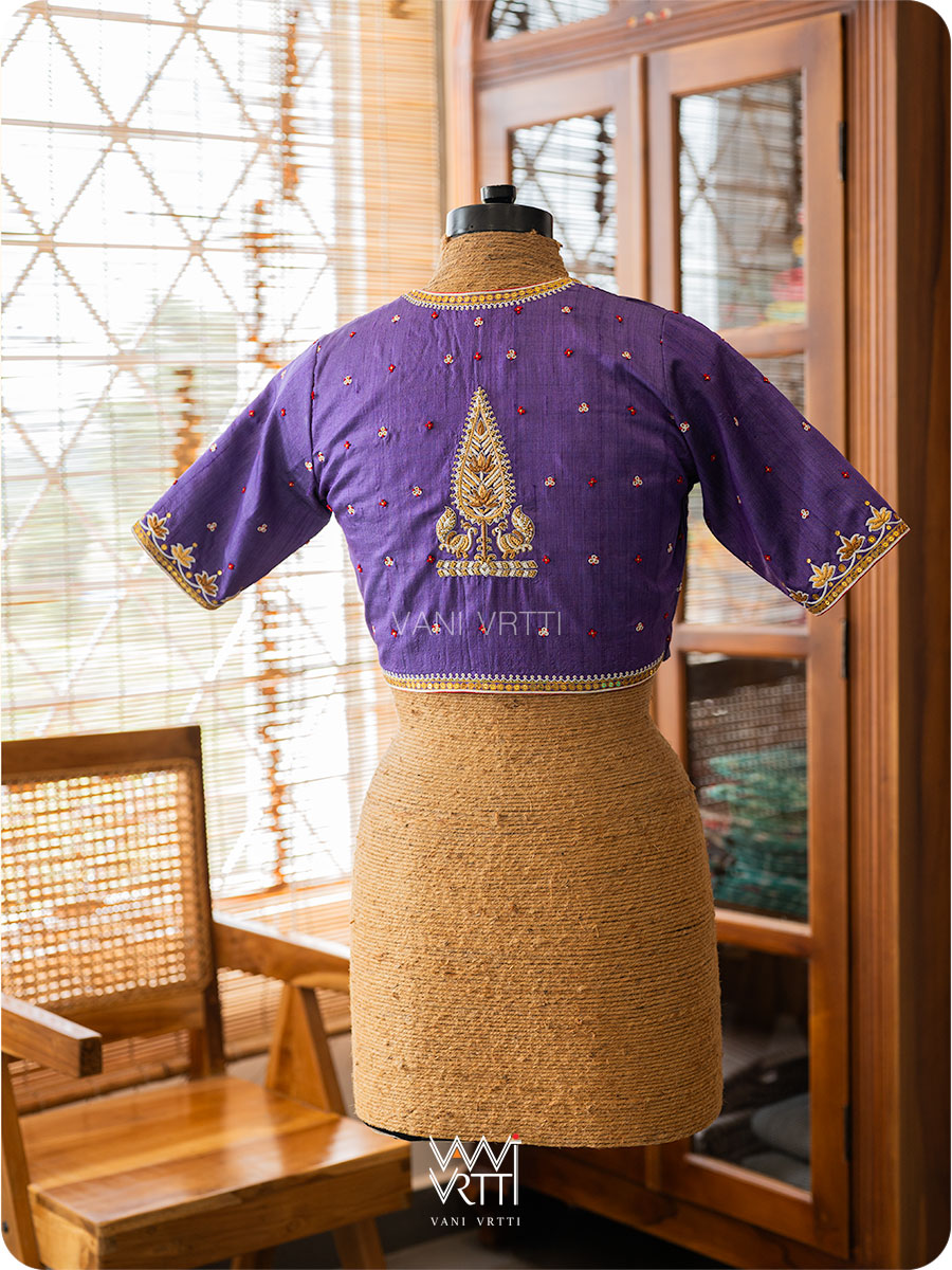 Violet Tree Of Life Zardozi Handspun Tussar Silk Blouse