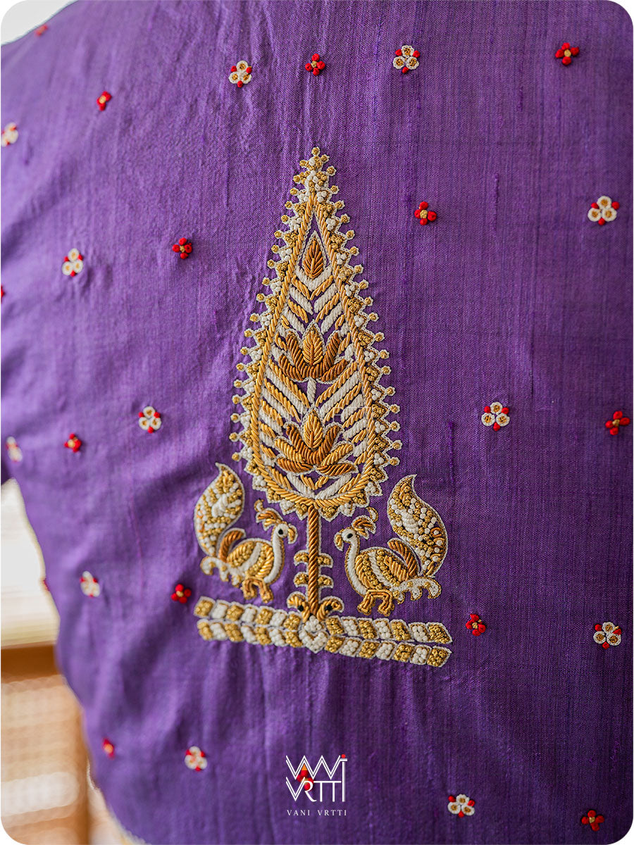 Violet Tree Of Life Zardozi Handspun Tussar Silk Blouse