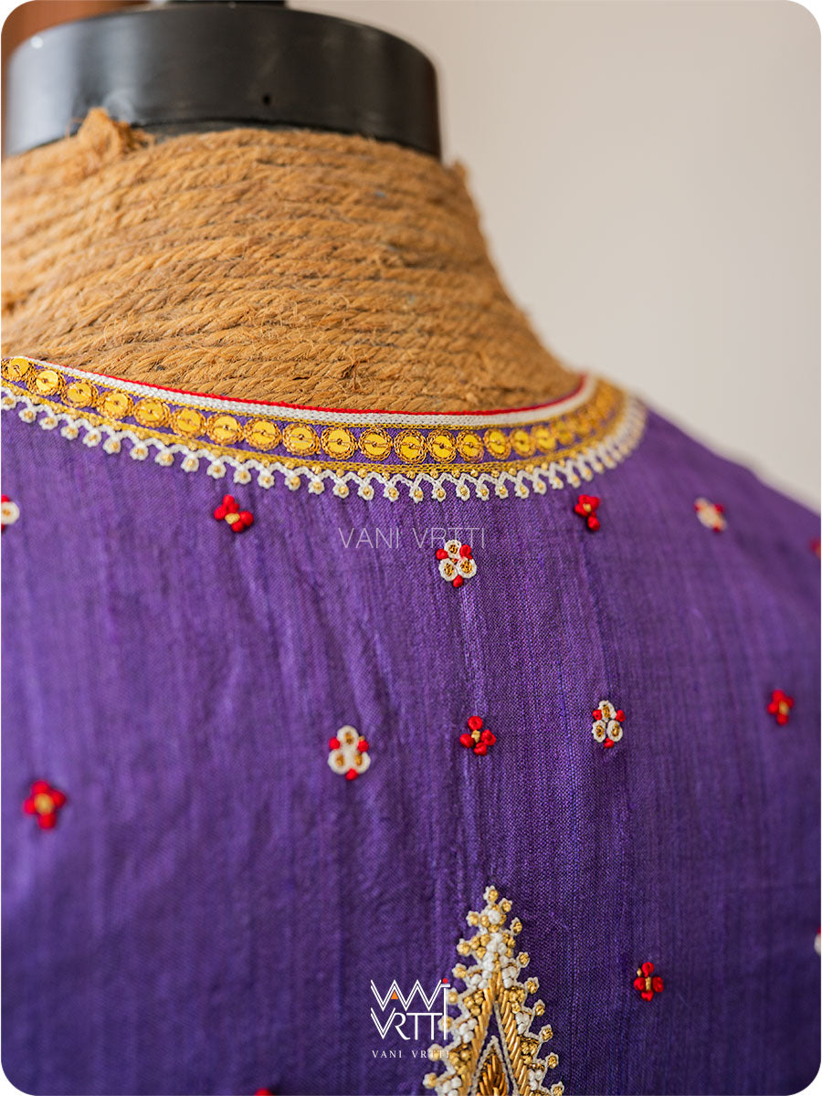 Violet Tree Of Life Zardozi Handspun Tussar Silk Blouse