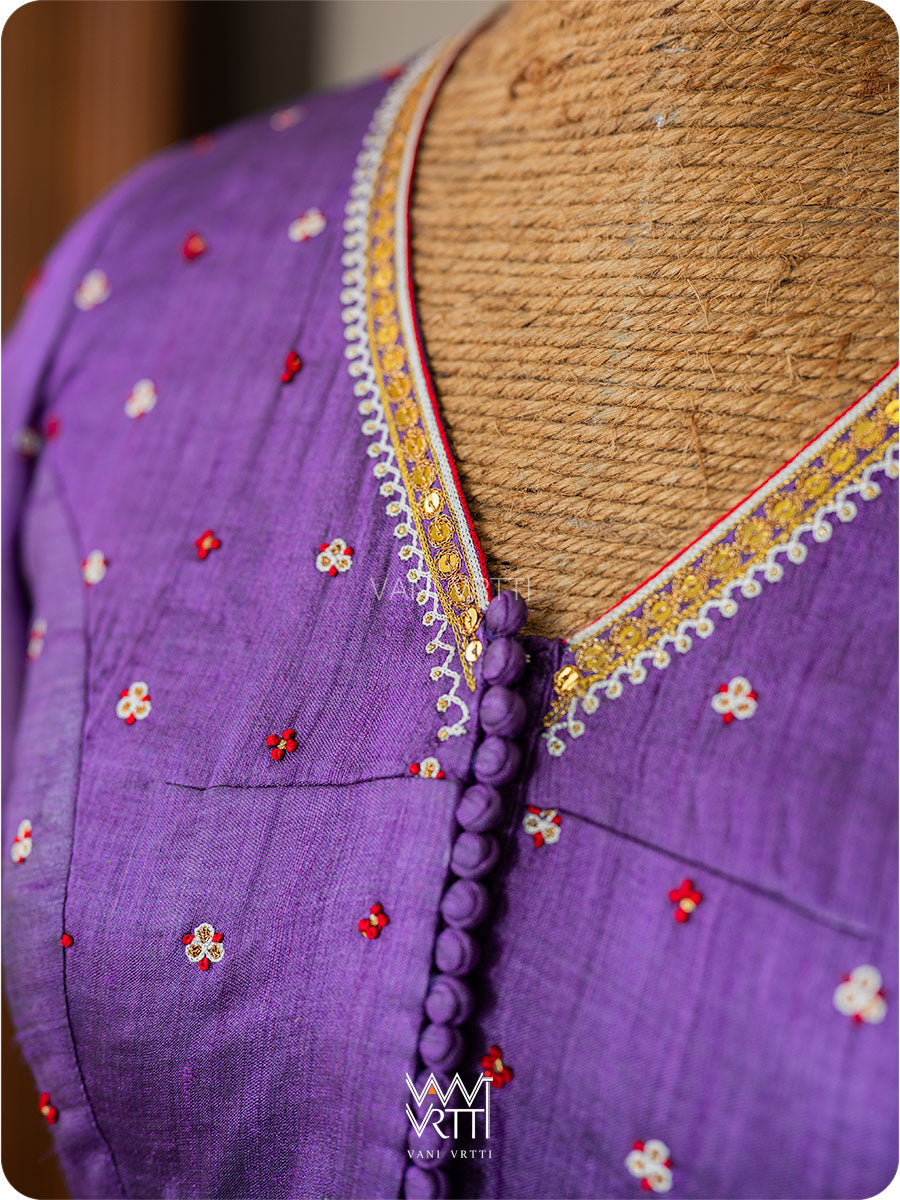 Violet Tree Of Life Zardozi Handspun Tussar Silk Blouse