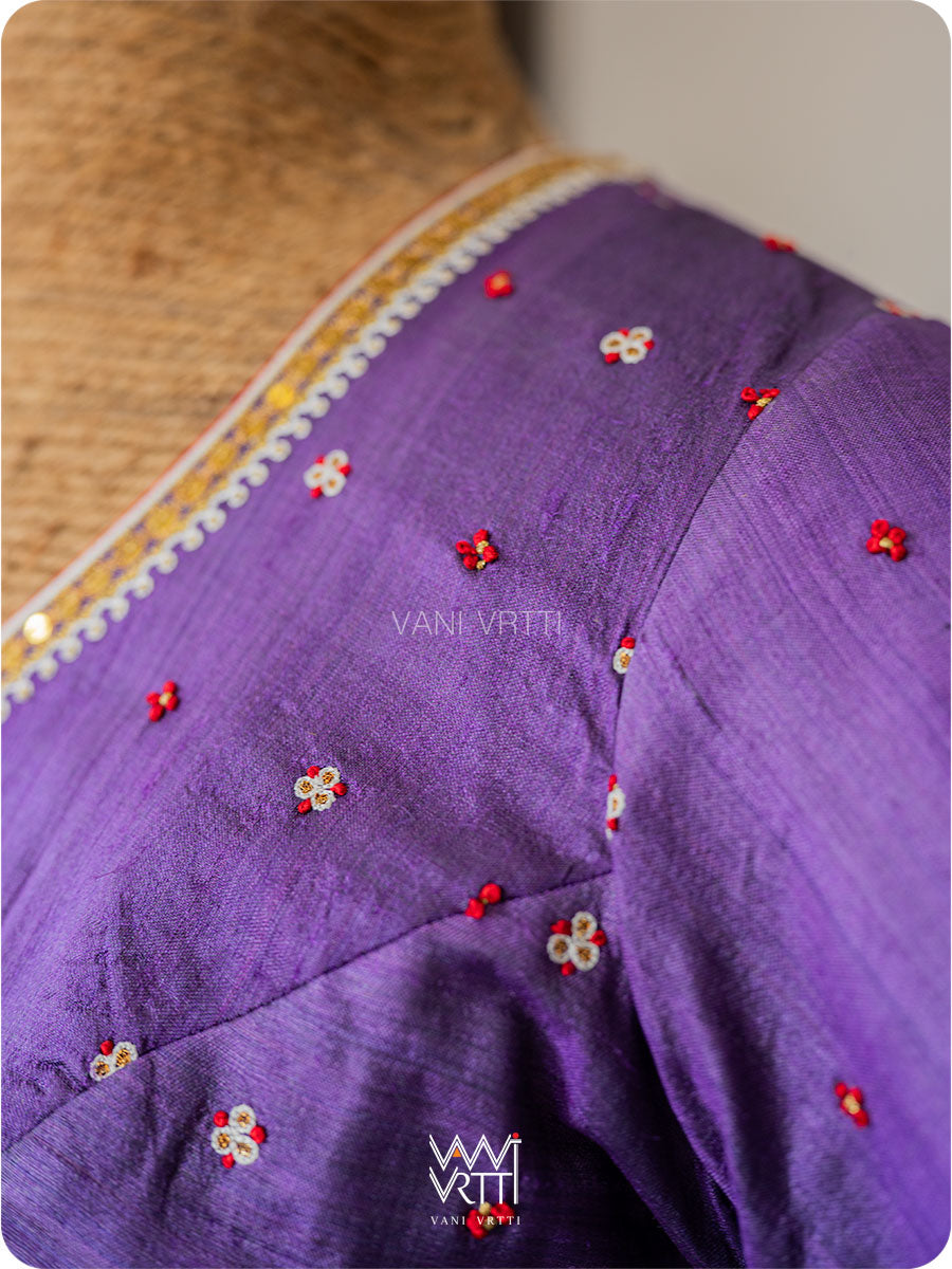 Violet Tree Of Life Zardozi Handspun Tussar Silk Blouse