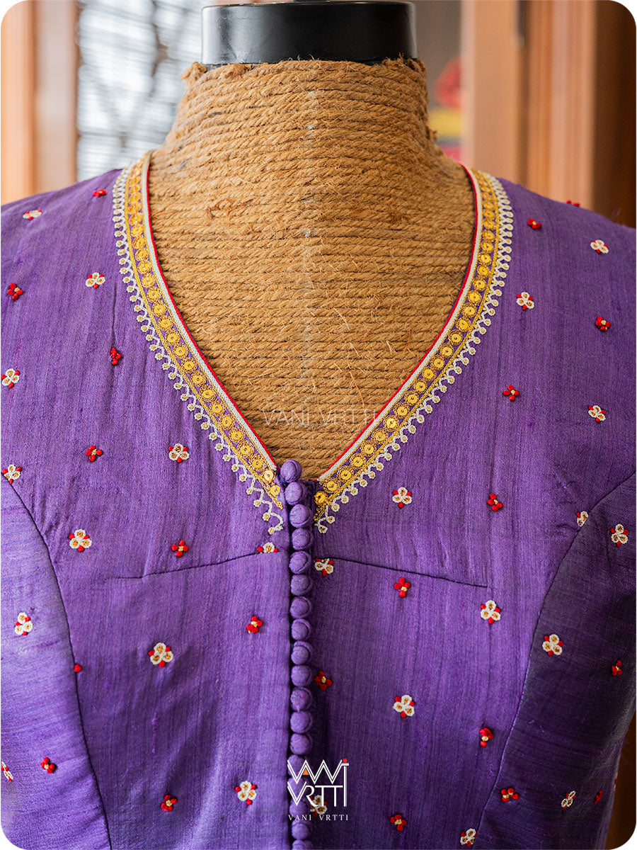 Violet Tree Of Life Zardozi Handspun Tussar Silk Blouse