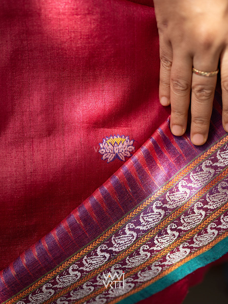 Bougainvillea Pink Purple Mustard Veena Pani Lata Master Weave Exclusive Handspun Tussar Silk Saree