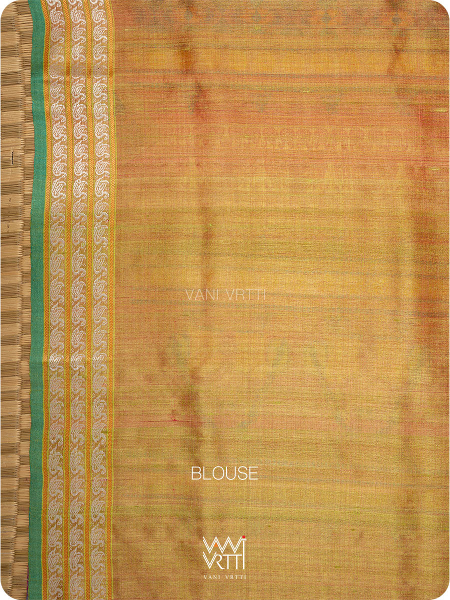 Pastel Yellow Pink Olive Veena Pani Lata Master Weave Exclusive Handspun Tussar Silk Saree
