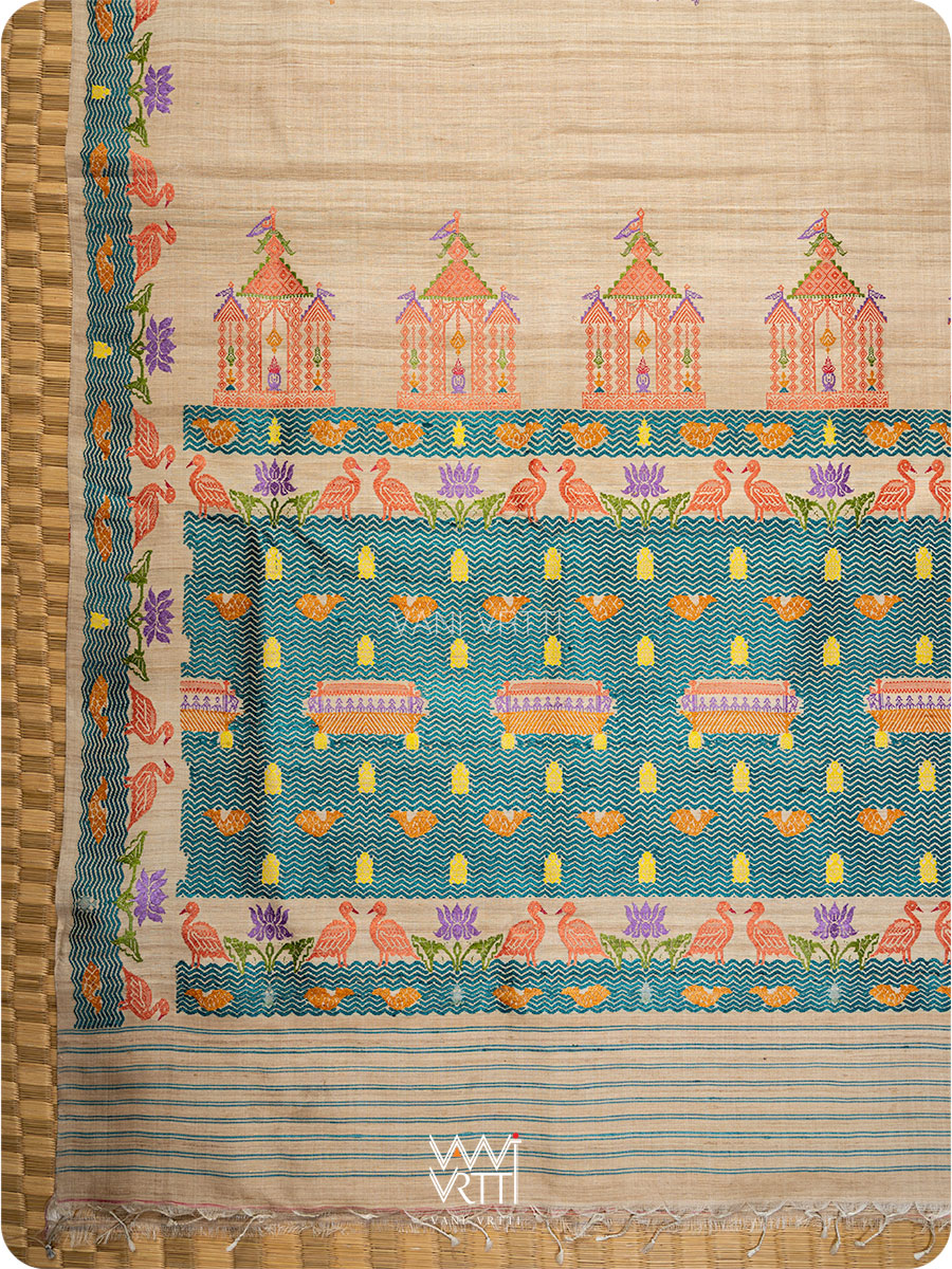 Off White Chilika Master Weave Exclusive Handspun Tussar Silk Saree