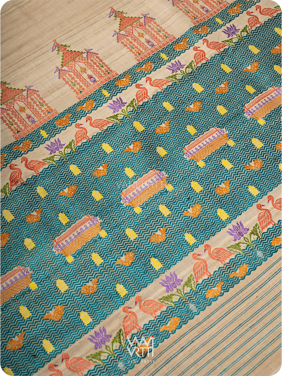 Off White Chilika Master Weave Exclusive Handspun Tussar Silk Saree