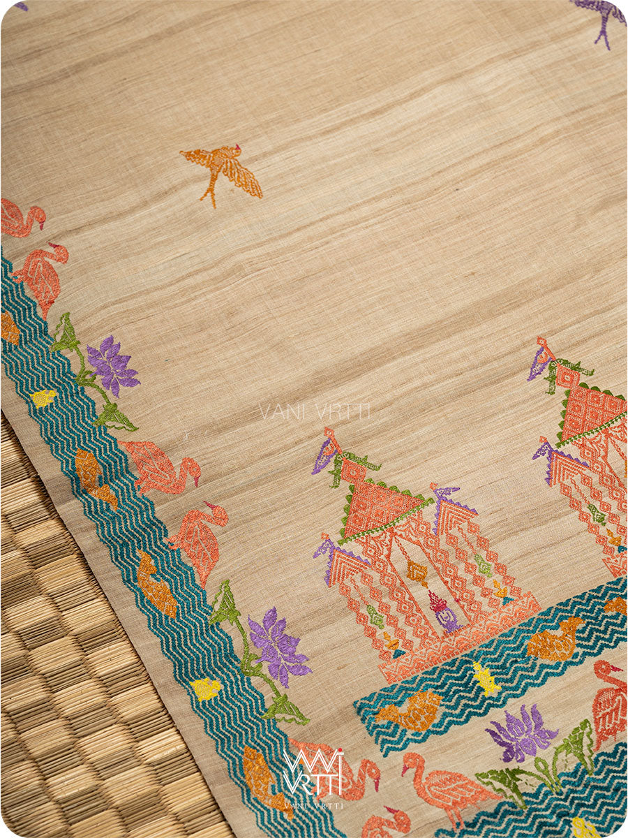 Off White Chilika Master Weave Exclusive Handspun Tussar Silk Saree