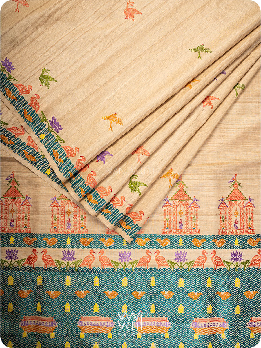 Off White Chilika Master Weave Exclusive Handspun Tussar Silk Saree