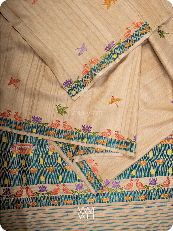 Off White Chilika Master Weave Exclusive Handspun Tussar Silk Saree