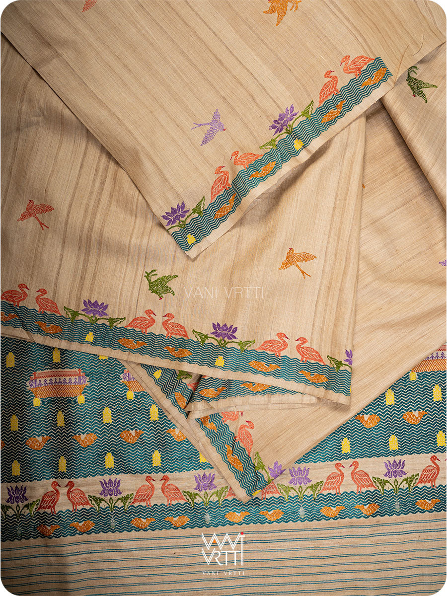 Off White Chilika Master Weave Exclusive Handspun Tussar Silk Saree