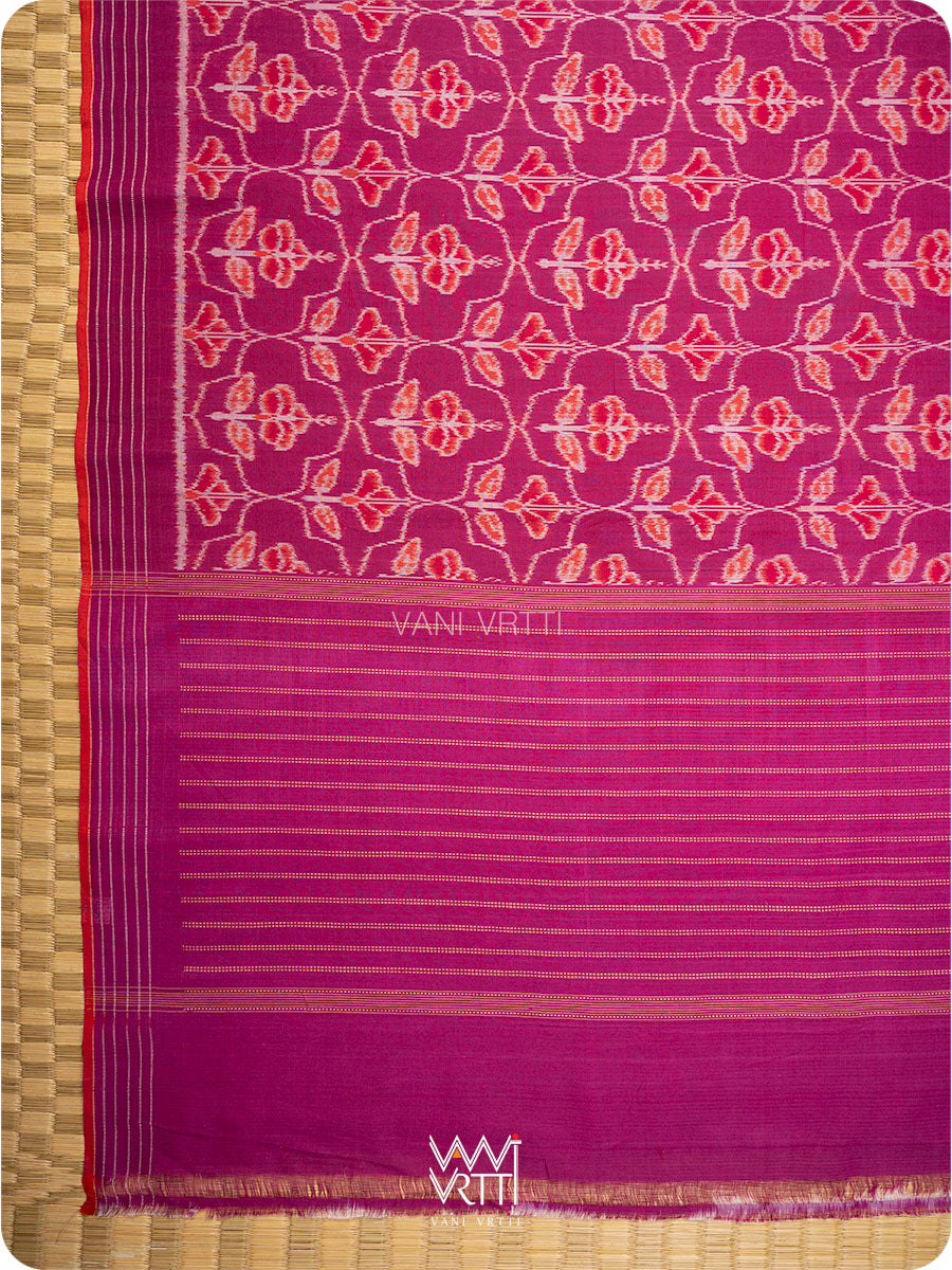 Plum Pink Laal Jaba Single Ikat Fine Cotton Saree