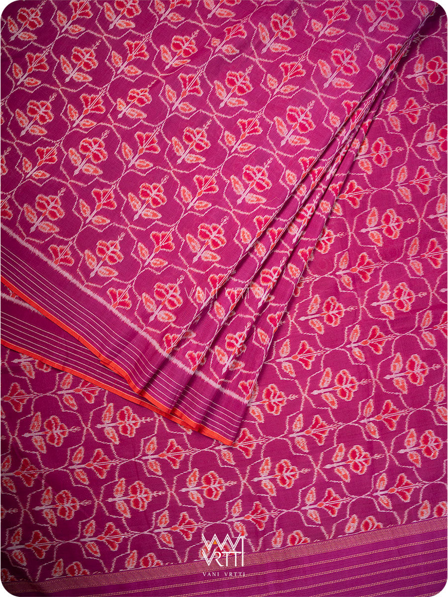 Plum Pink Laal Jaba Single Ikat Fine Cotton Saree