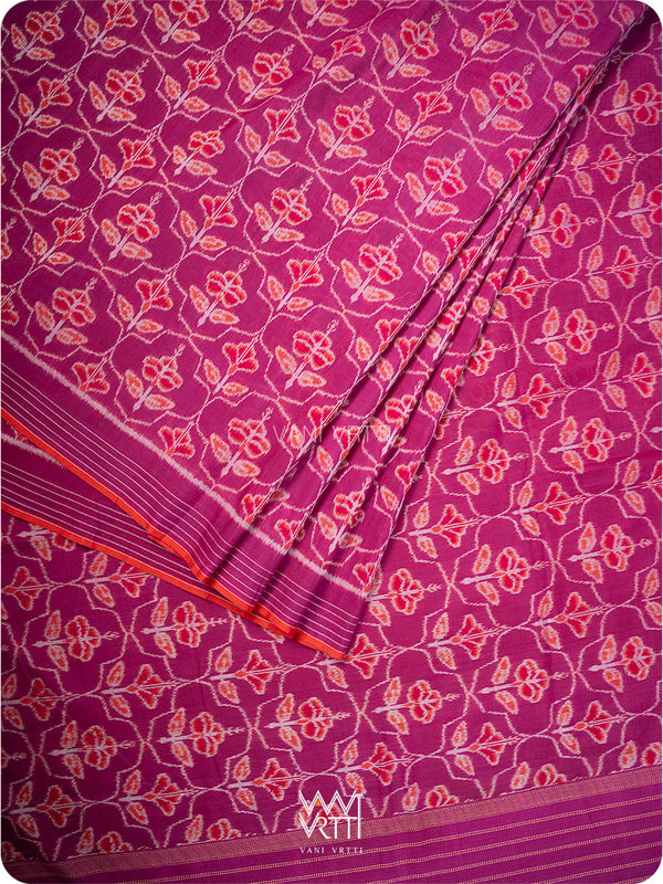 Plum Pink Laal Jaba Single Ikat Fine Cotton Saree