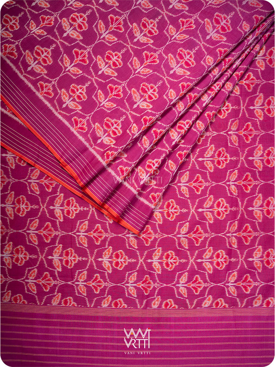 Plum Pink Laal Jaba Single Ikat Fine Cotton Saree