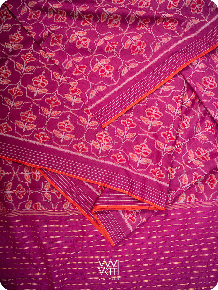 Plum Pink Laal Jaba Single Ikat Fine Cotton Saree