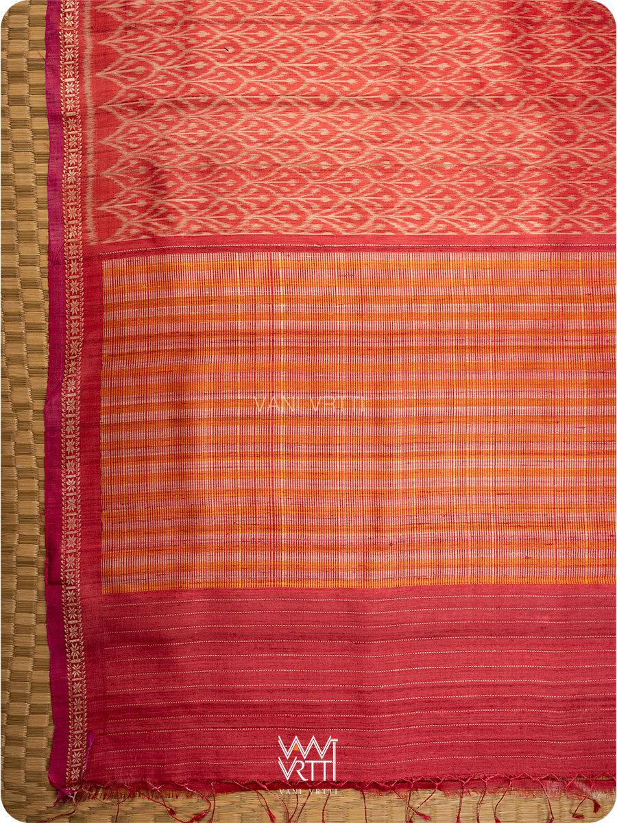 Red Iris Ikat Handspun Tussar Silk Sari