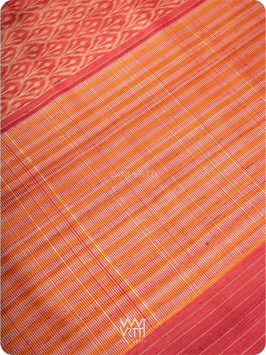 Red Iris Ikat Handspun Tussar Silk Sari