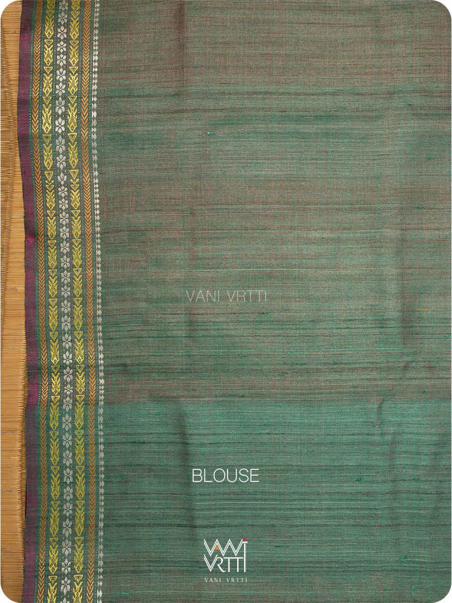 Off White Purple Green Ananta Handspun Tussar Silk Sari